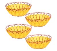 Cabilock 4Pcs Imitation Rattan Woven Bread Basket Round Food Storage Organizer for Snacks and Fruits Kitchen Decor Deep Design with Yellow Edging