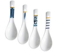 Cabilock 4Pcs Japanese Ceramic Small Soup Spoons Lightweight Kitchen Utensils for Soup Porridge Multi-use Porcelain Spoons with Hanging Space-Saving Design
