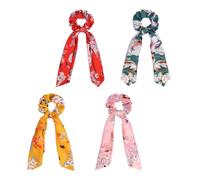 Cabilock 4pcs Long Tail Hair Bands with Bunny Ear Design, Silk Material and Elastic Rope, Comfortable Touching and Flexible Fit, for Workout and Daily Outfits Hair Accessories