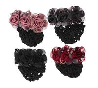 Cabilock 4pcs Mesh Hair Net Floral Bun Covers with Soft Cloth Flower Clips Lightweight Korean Style Hair Accessories for Women Elegant Secure Hold for Daily Use and Special Occasions
