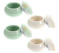 Cabilock 4PCS Mini Ceramic Lipstick Jars Compact Makeup Storage Pots White and Green for Travel and Daily Use