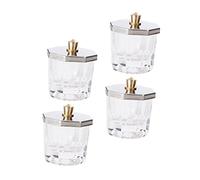 Cabilock 4pcs Nail Art Cups with Stainless Steel Octagonal Lids Clear Glass Bowls for Acrylic Liquid Powder Mixing Refillable Manicure Tools for Natural and False Nails