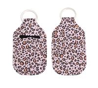 Cabilock 4pcs Neoprene Hand Bottle Covers Leopard Print Refillable Lip Gloss Pouches with Key Ring Lightweight Travel Toiletries Holder for Shampoo Lotion Perfume