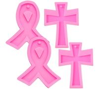 Cabilock 4pcs Pink Silicone Cross and Ribbon Keychain Mold for Epoxy Resin Casting, DIY Making Chocolate with High Temperature Resistance from 40 to 230℃, Suitable for Oven Use Random Color