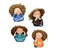Cabilock 4pcs Resin Little Monk Statues Set for Car Dashboard Decoration with Realistic Design and Fine Craftsmanship, Suitable for Home and Car Decor, Cute and Vivid Monk Figurines