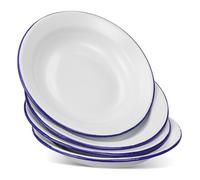 Cabilock 4Pcs Retro Enamel Plates White Decorative Food Serving Dishes Flat Edge Vintage Style for Home Hotel Kitchen Fruit Snacks