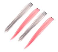 Cabilock 4pcs Short Straight Hair Extension Pieces Colorful Clip-in Hairpieces Invisible Daily Party Hair Extensions for Women Girls with White Tea Grey and Cherry Blossom Pink