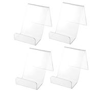 Cabilock 4pcs Transparent Acrylic Cell Phone Stand for Desk with Organizer Function Compact Mobile Holder Display Rack for Home Office Retail Shops and Business Showcases