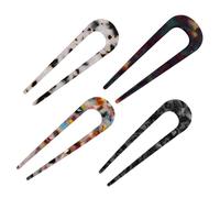 Cabilock 4pcs Vintage U-shaped Acetate Hairpins for Women Elegant Retro Barrettes for Buns and Chignons Stylish Hair Sticks in Deep Gray Marble and Black-white Pattern