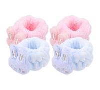 Cabilock 4pcs Waterproof Face Washing Wristbands with Cute Frog and Strawberry Design, Absorbent Cotton Wristbands for Women Spa and Makeup, Blue and Pink Comfortable Hair Wraps