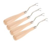 Cabilock 4pcs Wood Handle Crochet Hooks Ergonomic Bent Latch Hook Needles for Braids Dreadlocks Hair Extensions and Carpet Weaving Multifunctional DIY Craft Tool for Beginners and