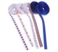 Cabilock 5 Rolls Patriotic Holiday Ribbon with Wired Edge, Assorted Red White Blue Cloth Ribbon for Independence Day Decor, Bow Craft Supplies, Wreaths and Party Wrapping Decorations, 0.4'