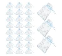 Cabilock 50Pcs Blue Snowflake Silver Print Organza Drawstring Bags 10X12Cm Sheer Mesh Pouches for Jewelry Candy Party Favor Wrapping