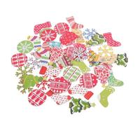Cabilock 50pcs Painted Wooden Christmas Buttons Double Hole Xmas Supplies Mixed Style DIY Crafting Buttons for Holiday Sewing and Ornament Decoration Random Style