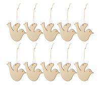 Cabilock 50Pcs Unfinished Bird Wood DIY Crafts Cutouts, Wooden Peace Dove Shaped Hanging Ornaments with Hole Hemp Ropes Tags for Wedding Birthday Holiday Party Decorations