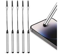 Cabilock 5pcs Capacitive Screen Stylus Portable Touch Stylus Silver Plastic Metal Rubber Responsive Natural Writing Feeling with Lanyard for Daily Use on Tablets and Touchscreens