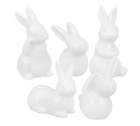 Cabilock 5pcs Easter Bunny Figurine, Ceramic Bunny Statues Ornaments for Table Decoration, Porcelain Small Rabbit for Spring Easter Home Office Bedroom Adorable Decor, White