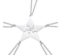 Cabilock 5pcs Five-pointed Titanium Steel Pendant Necklace with Silver Chain, Fashion Puzzle Necklace Symbol of Good Relationship for Family and Friends, Easy to Carry Jewelry Accessory