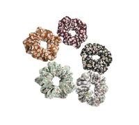 Cabilock 5Pcs Floral Chiffon Hair Ties Elastic Scrunchies Ponytail Holders for Women Soft Fabric Hair Bands Accessories for Everyday and Wedding
