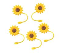Cabilock 5pcs Reusable Silicone Sunflower Straw Caps Dust Straw Covers for Tumblers Bottles Glasses Dishwasher Safe for Outdoor Travel Picnic