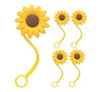 Cabilock 5pcs Sunflower Silicone Straw Caps Reusable Dust Straw Covers for Tumblers Bottles Glasses Playful Floral Design for Travel Outdoor Use
