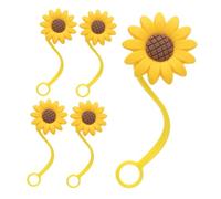 Cabilock 5pcs Sunflower Straw Cover Caps Soft Silicone Straw Dust Plugs for Tumblers and Glasses for Outdoor Travel and Picnic Use