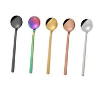 Cabilock 6 Pcs Stainless Steel Mini Round Stirring Spoons with Long Handles for Coffee Sugar Dessert Mirror Polished Teaspoons for Home Restaurant Bistro Use