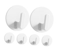 Cabilock 6 pcs White Self Adhesive Hooks No Drill Wall Hooks for Bathroom Key Organization Easy Installation Sticky Holders for Coats Hats Towels Bags and More