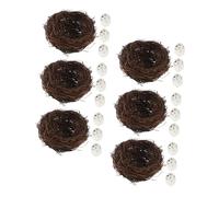 Cabilock 6 Set Handmade Bird Nest Decoration Faux Bird Nest Artificial Eggs for Easter Wedding Home Party Outdoor Garden Decoration