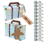 Cabilock 60pcs Kraft Paper Mini Suitcase Travel Party Favor Boxes with Map Design - Blue Suitcase and Key Or Airplane Tag - Wedding Candy Treat Packaging Boxes, 3.15x2.17x1.18in