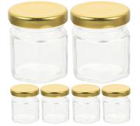 Cabilock 6pcs 60ml Hexagon Glass Jam Jars with Lids - Small Airtight Honey Jar Set, Clear Mini Storage Containers for Preserves, Chutney, Spices