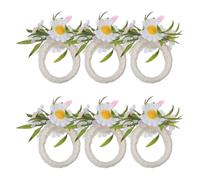 Cabilock 6pcs Easter Napkin Rings Bunny Napkin Holder Buckle 3.5x3.5x1.2inch Jute Rope Foam Rustic Reusable Neat Presentation for Spring Easter Meals Adults