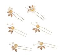 Cabilock 6pcs Gold U Shape Bridal Hairpins Set with Four-leaf, Wedding Hair Forks for Bride and Bridesmaids, Elegant Pearl Hair Accessories for Formal Occasions