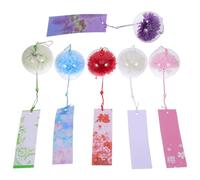 Cabilock 6pcs Japanese Glass Wind Chimes Flower Blossom Bells Set, 7cm Colorful Hanging Decorations for Balcony, Garden, Patio, Outdoor Japanese Style Home Décor
