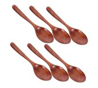 Cabilock 6pcs Japanese Wooden Cooking Spoons Long Handle Honey Dipper Stirring Spoons for Coffee Tea Dessert Coconut Bowl Nonstick Pots Kitchen Utensils