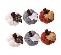 Cabilock 6pcs Mini Knit Pumpkins Realistic Knitted Fall Harvest Decor with Orange Gray White Small Artificial Pumpkins for Thanksgiving Halloween Table Centerpiece