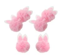 Cabilock 6pcs Pink Plush Bunny Ear Hair Clips for DIY Headband Accessories, Mini 3d Easter Rabbit Garland Pom Poms, Soft Fluffy Party Decorations for Women