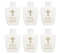 Cabilock 6Pcs Plastic Holy Water Bottles with Jesus Cross Pattern Refillable Catholic Baptism and Exorcism Bottles Leak-Proof Caps 2Oz Each for Church and Easter