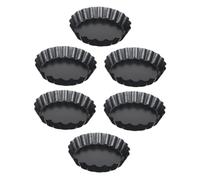 Cabilock 6pcs Round Chrysanthemum Pie Tart Pans 10cm Non-Stick Baking Trays with Removable Bottom 0.4mm Steel for Oven Baking and Pizza Preparation