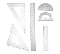 Cabilock 6pcs Transparent Plastic Measuring Tool Set with Protractor Triangle and Straight Rulers for Accurate Geometry Drawing Engineer Tools for Classroom Office and DIY Use
