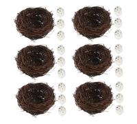 Cabilock 6set Handwoven Rattan Bird Nest with Realistic Artificial Eggs Nature Inspired Decorative Ornament for Garden Patio Succulent Planters Rustic Craft Display