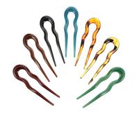 Cabilock 7pcs U-shaped Hair Forks Set for Women - Plastic Leopard Print, Blue, Green, Black, Wine Red, Light Coffee Colors - Vintage Style Hairpins for Updo, Bun, and Everyday Hair