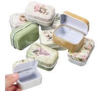 Cabilock 8 Pcs Boxes Mini Metal Tinplate Boxes Tea Storage Container Mini Box with Hinged Lids Tinplate Empty Christmas Cookie Snack Tin Pill Box Household