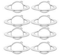 Cabilock 8pcs Hollow Planet Pendant Frames Alloy Charm Set 28x48mm DIY Jewelry Making Accessories for Necklace Crafts Silver