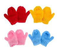 Cabilock 8pcs Mini Knit Doll Gloves Set for Dollhouse Accessories, Handmade Small Plush Gloves in Red Yellow Pink Blue, DIY Craft Supplies for Holiday Decorations and Miniature Dolls
