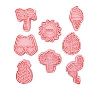 Cabilock 8pcs Plastic Cookie Molds Set with Flamingo and Palm Leaf Designs Press-On Cookie Stamps for Beach-Themed Baking