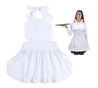 Cabilock Adjustable Ruffle Apron White Waitress Apron Adult Cosplay Maid Victorian Costume, Kitchen Baking Cleaning Cooking for Hotel Bar Restaurant