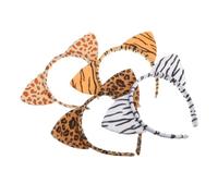 Cabilock Animal Ears Headbands 4pcs Plush Leopard Tiger Zebra Giraffe Hair Hoops Cosplay Party Headwear for Women and Girls