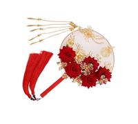Cabilock Antique round Chinese Style Fan Wedding Accessories for Bride Vintage Hand Fan Roses for Chinese Traditional Wedding Photo Booth Props