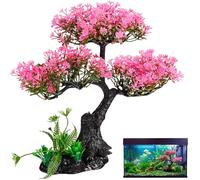 Cabilock Aquarium Artificial Plants Decoration, Plastic Realistic Fish Tank Fake Plants, Pink Cherry Blossom Tree Grass Set Aquarium Decor For Goldfish Betta Turtle Tank